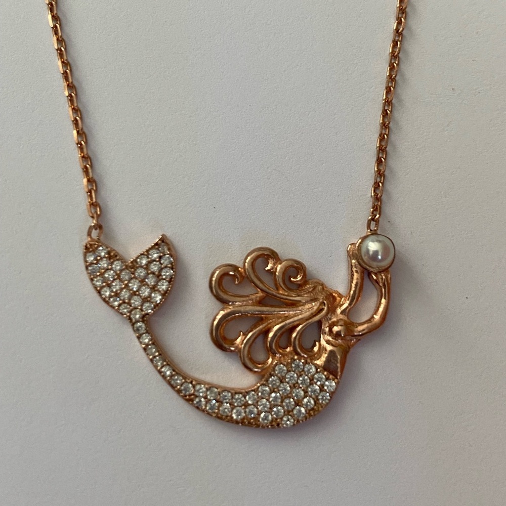 🧜‍♀️Mermaid 925 silver pearl necklace 14k rose gold plated